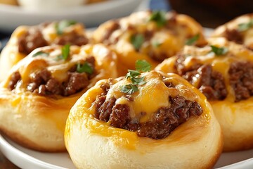 Delicious Homemade Cheeseburger Buns Freshly Baked Savory Snack : Generative AI