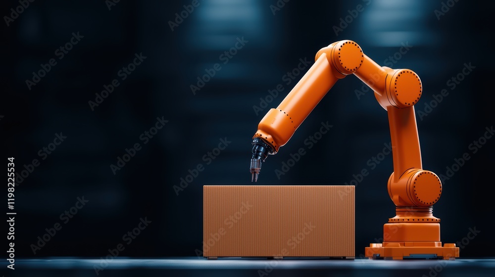 Poster robotic arm engaging in precision tasks with a cardboard box