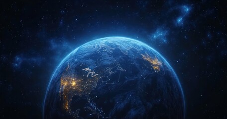 Obraz premium Global Connection of Earth in Cyberspace Technology Network for Digital Communication and Virtual Interactions in a Futuristic 3D Background