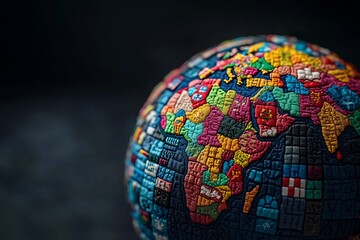 Colorful world map globe, global connection, dark background, international relations, website banner