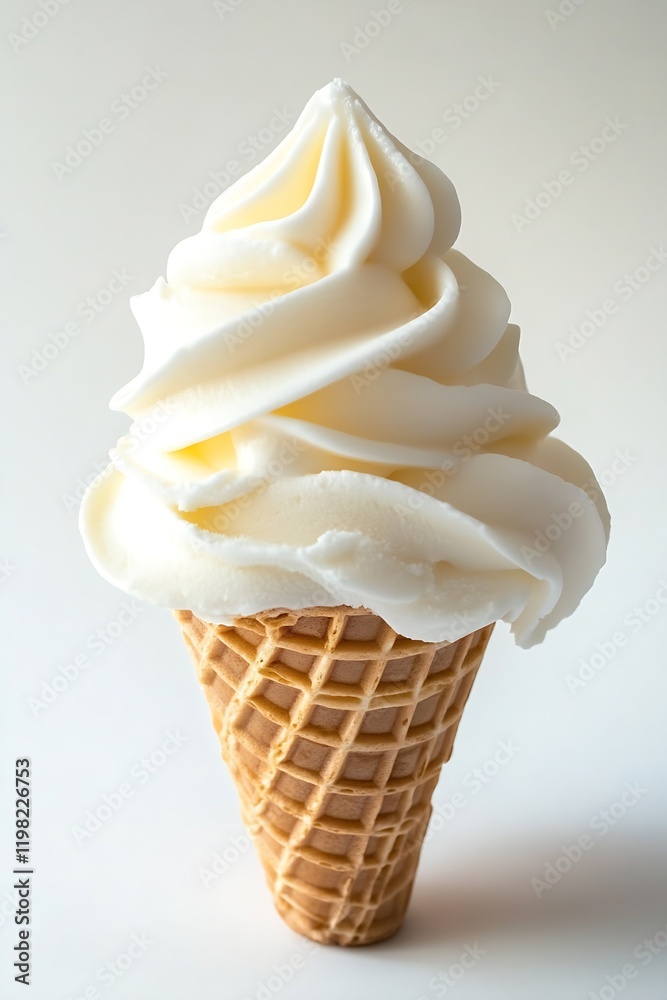 Aufkleber delicious creamy vanilla soft serve ice cream on crispy waffle cone : generative ai