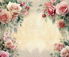 Vintage Floral Wallpaper Design with Roses Greenery and Lace for Weddings