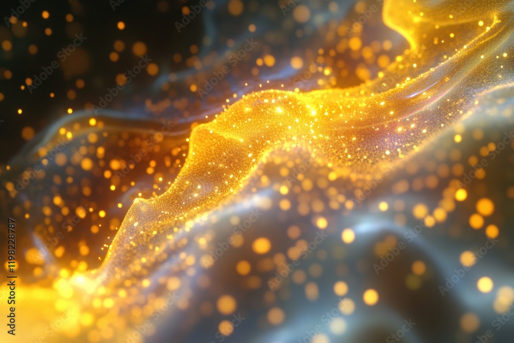 Poster exploring the vibrant world of 3d microbes in a luminous golden landscape. generative ai
