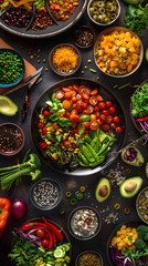 Fototapeta premium Inspiring Vegan Meal Preparation and Finished Dishes to Encourage Healthy Eating