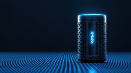 Modern Bluetooth Speaker with Blue Light on Dark Background