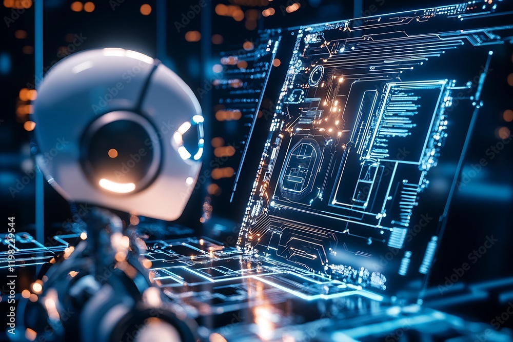 Aufkleber Robotic technology and digital interface in high tech environment with futuristic perspective : Generative AI
