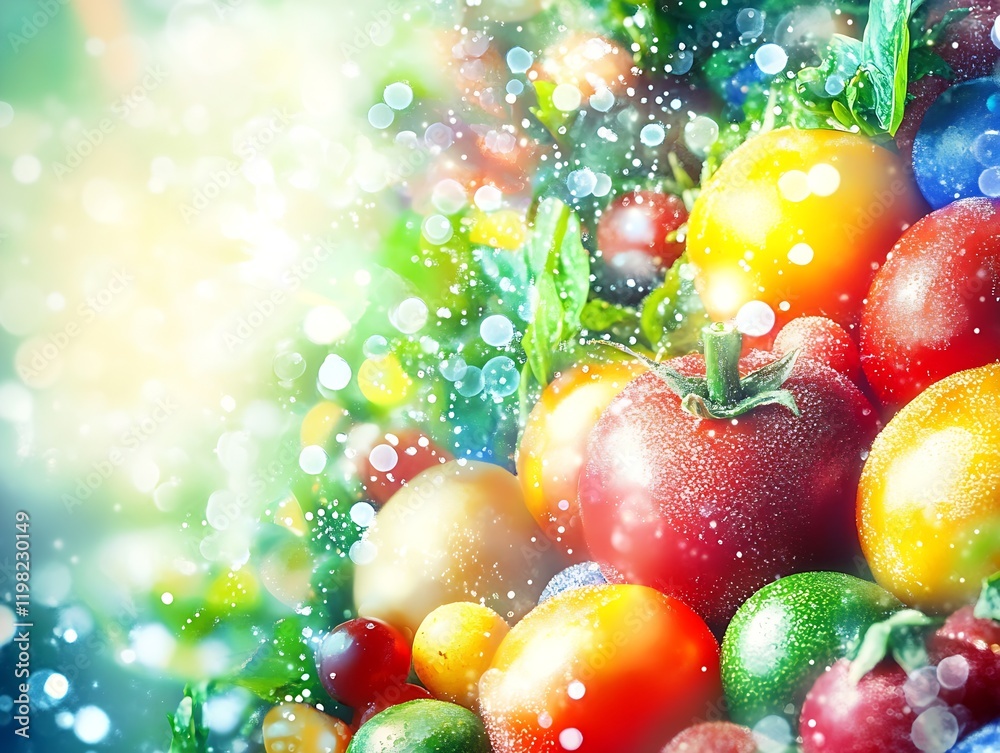 Poster vibrant summer harvest of fresh organic vegetables with sparkling bokeh background : generative ai