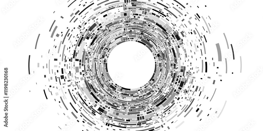 Poster big data visualization into cyberspace. abstract digital circles of random dynamic fragments. inform