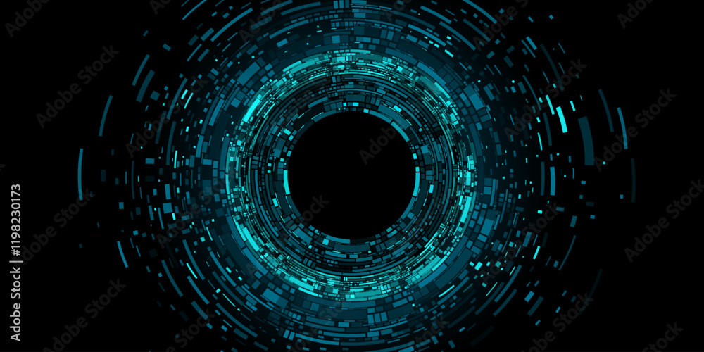 Poster big data visualization into cyberspace. digital circles of random fragments and details. information