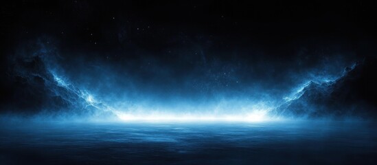 Fototapeta premium Glowing Blue Horizon Surreal Landscape with Mist and Flames