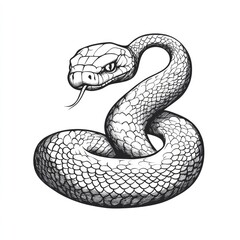 Fototapeta premium Majestic Venomous Snake: A Black and White Hand-Drawn Illustration of a Coiled Serpent, Symbolizing Power, Mystery, and the Wild