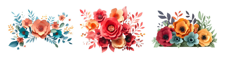 Vibrant Floral Design Elements Isolated on Transparent Background