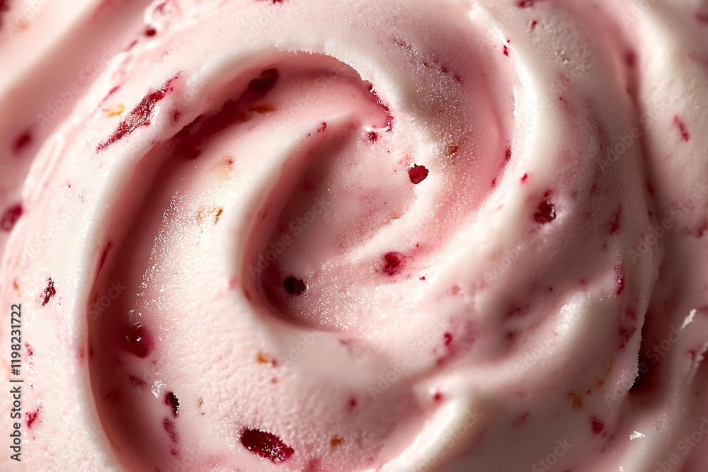 Aufkleber Closeup of Swirled Raspberry Strawberry Ice Cream with Berry Bits Texture : Generative AI