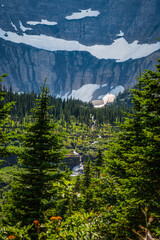 Fototapeta premium Waterfall Cascades on the Iceberg Lake Trail, Many Glacier, Glacier National Park, Montana