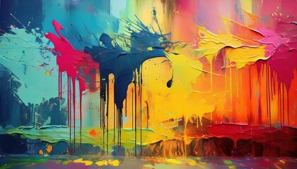 Moody Abstraction Chaotic Paint Strokes Smudges on a Rustic Wall Background, Capturing the Spirit of Worn Time and Creative Expression.