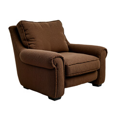 Fototapeta premium Comfortable brown armchair with knitted fabric material isolated on transparent background