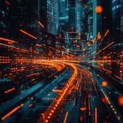 Fototapeta premium Cyberpunk Cityscape: A Digital Metropolis at Night