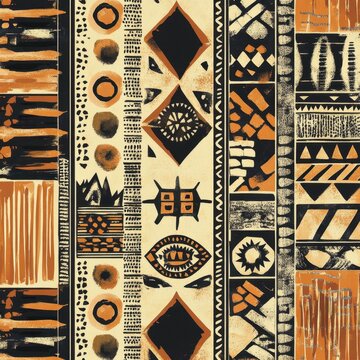 African Tribal Pattern: A rich tapestry of traditional African tribal patterns, showcasing intricate geometric designs, earthy tones, and cultural motifs. 