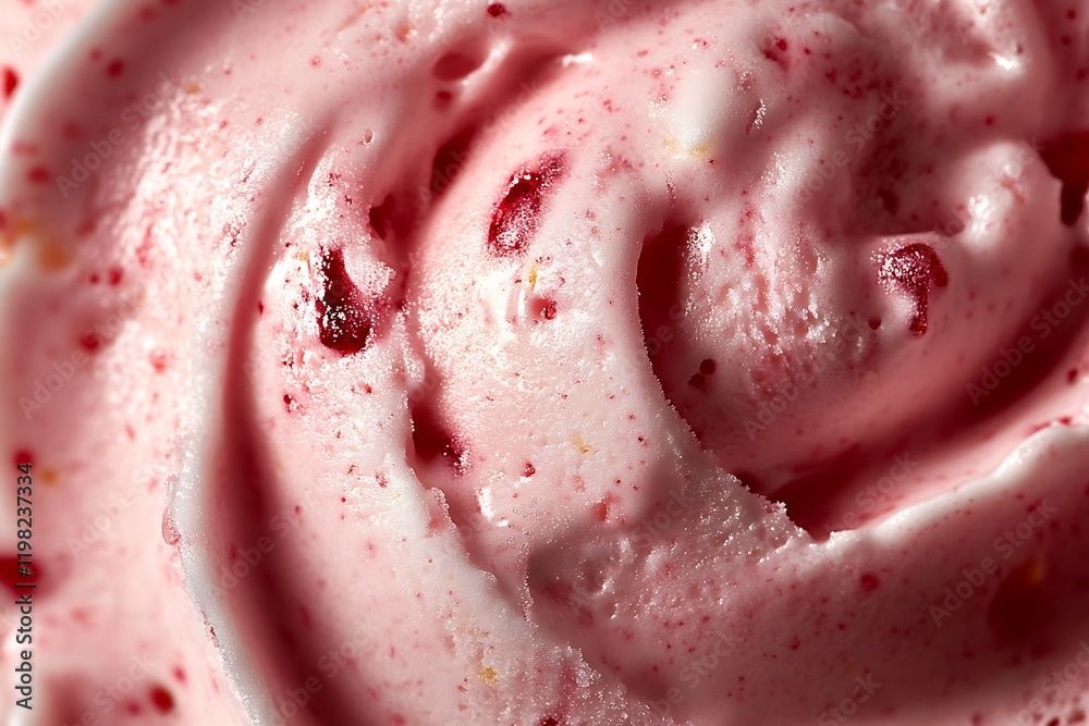 Poster raspberry infused creamy ice cream closeup with swirled berry textures : generative ai