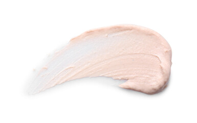 Cream isolated on white, top view. Sample of cosmetic product