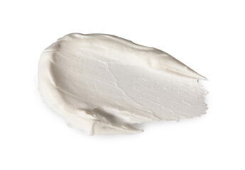 Cream isolated on white, top view. Sample of cosmetic product