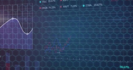Image of data processing and diagrams on blue background