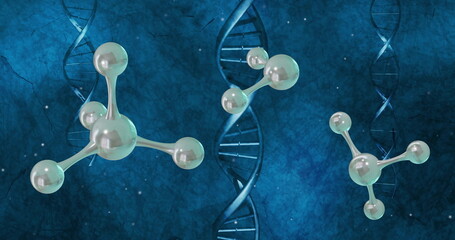 Image of floating molecules over dna strands
