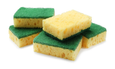 Yellow sponges isolated on white. Cleaning tool