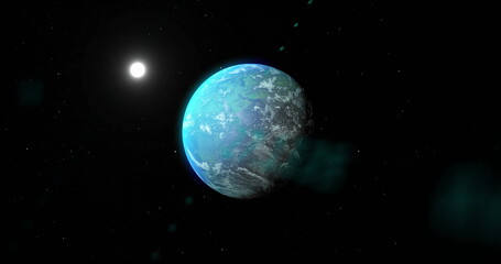 Image of globe and moon on black background