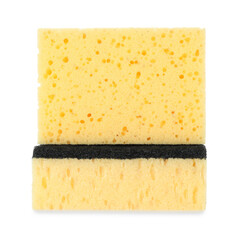 Two yellow sponges isolated on white. Cleaning supply