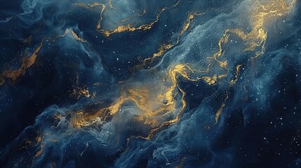 Obraz premium Abstract_fluid_art_in_navy_blue_and_gold_resembling