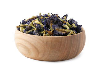 Butterfly pea flower tea in bowl isolated on white