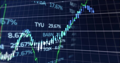 Image of data processing and diagrams over black background