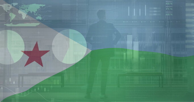 Image of financial data processing over flag of djibouti - Powered by Adobe