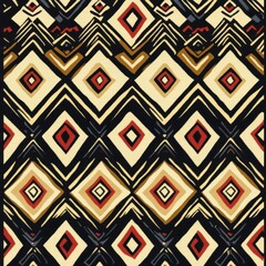 Obraz premium Geometric Harmony: Abstract illustration of a geometric design featuring diamonds and zigzags. Bold lines create a compelling composition of shapes and colors.