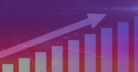 Image of financial data processing on purple background