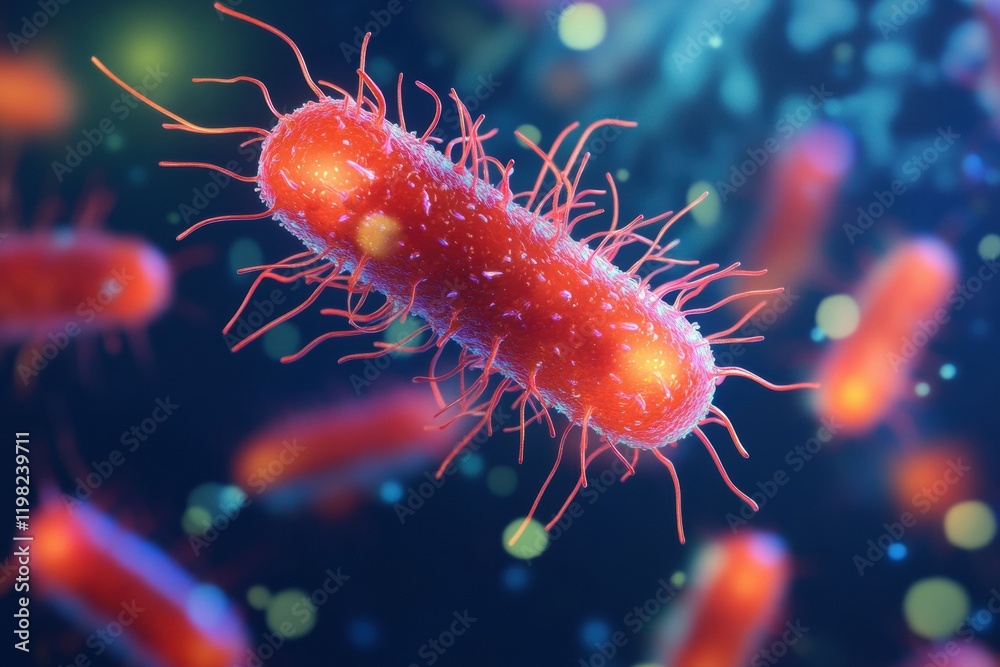 Leinwandbilder Stunning 3D render showcasing colorful microbes in a microscopic environment during a research study. Generative AI