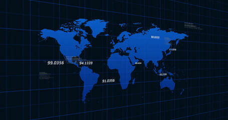 Image of data processing over world map