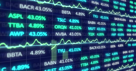 Image of financial data processing over dark background