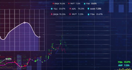 Stock market data and financial chart image over blue grid background