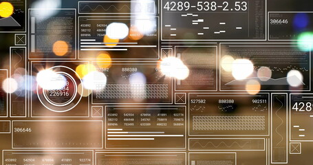 Data processing and analysis image over blurred city lights background