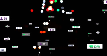 Social media notifications image over blurred city lights at night