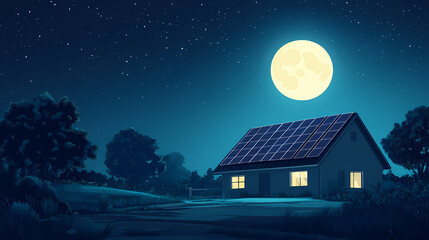 Fototapeta premium solar panels moonlight