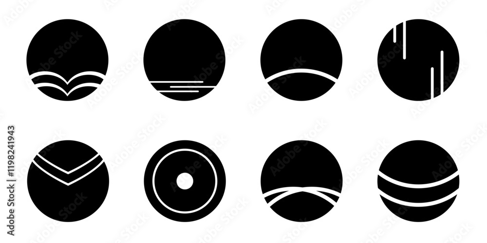 Poster set of abstract circular icons - various black abstract circles - minimalist vector art isolated on 