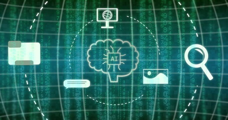 Image of digital brain with ai text over binary coding