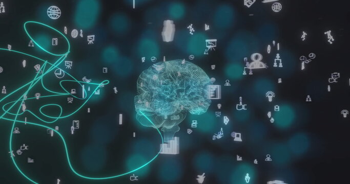 Image of digital brain spinning over media icons