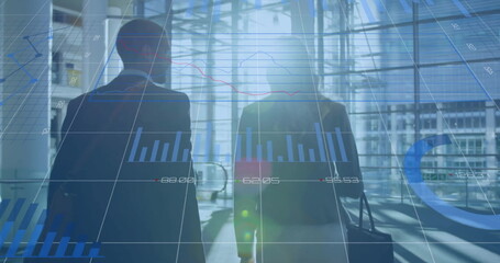 Image of financial data processing over diverse business people