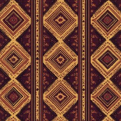 Geometric Elegance:  A seamless pattern of repeating geometric diamonds and stripes in earth tones creates a captivating visual texture.