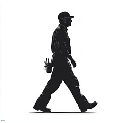 Silhouette of a Walking Worker: A Minimalist Vector Illustration of a Professional in Action