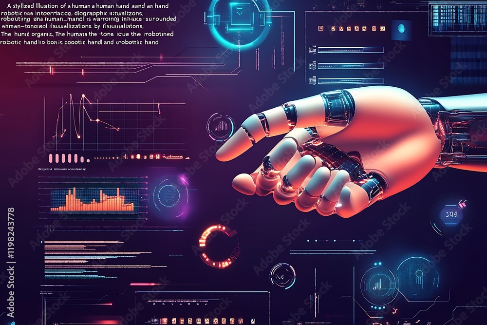 Poster Advanced Robotic Hand with Digital Interface in Sci-Fi Technology Setting : Generative AI